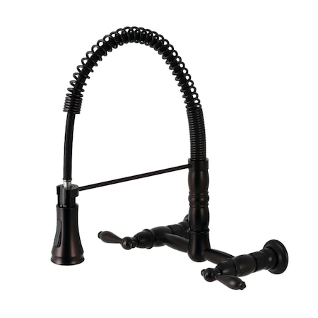 Gourmetier Heritage 2-Handle Wall-Mount Pull-Down Sprayer Kitchen Faucet, Bronze GS1245AL